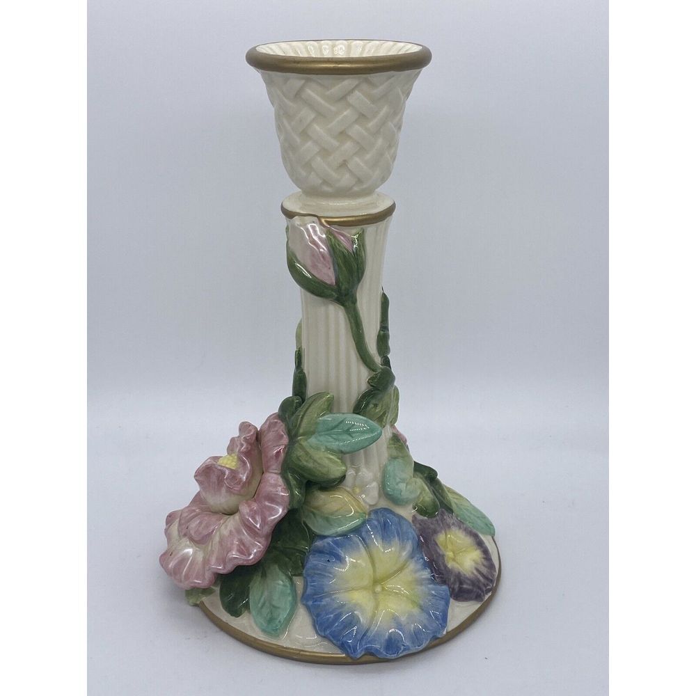 Set Of 2 FITZ and FLOYD Candlesticks‎ Cabbage Rose Flowers Floral-1 Repaired - Picture 3 of 10